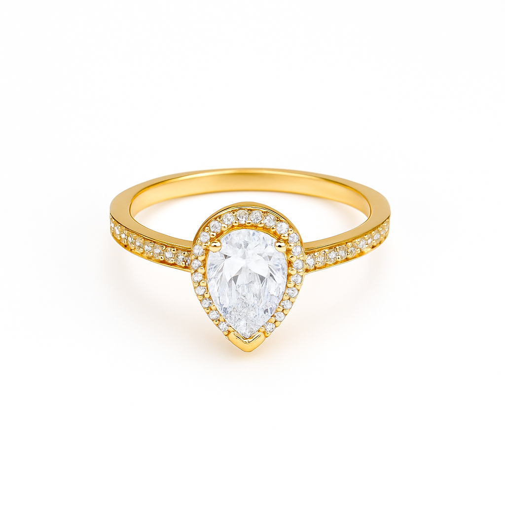 Diamond drop ring yellow gold