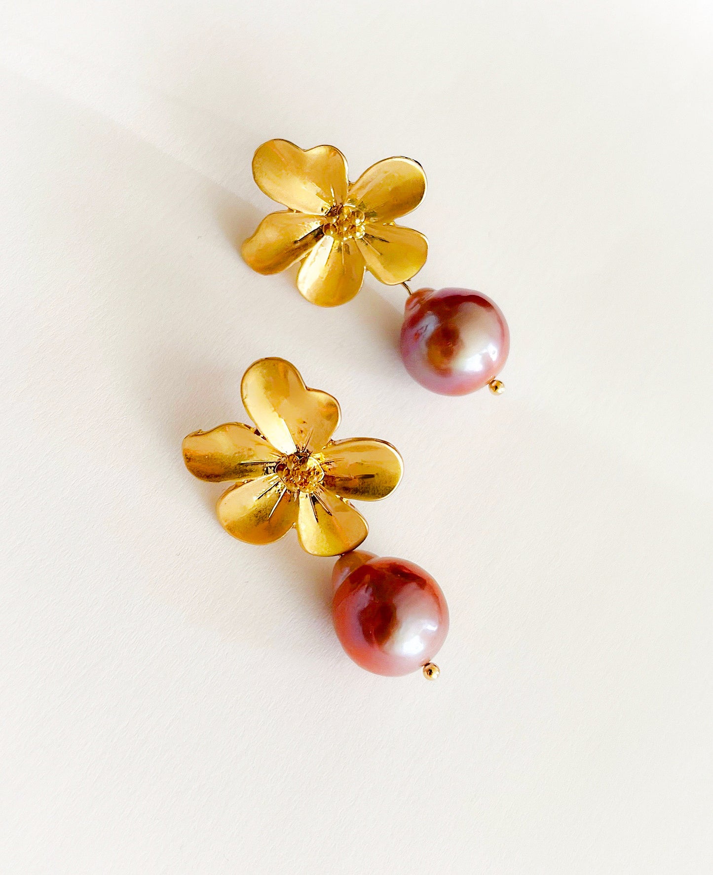 Pink flower pearl earrings
