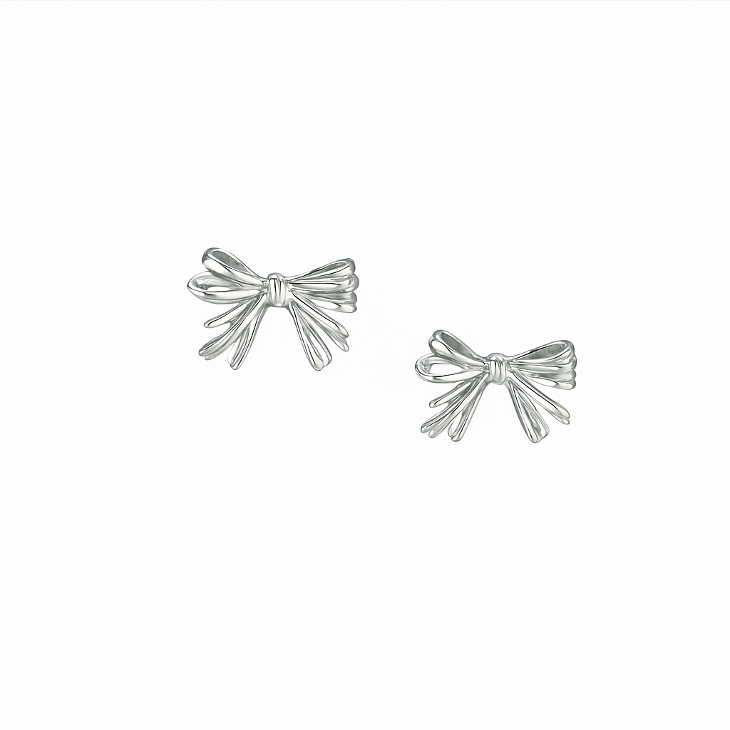 Silver bow earrings