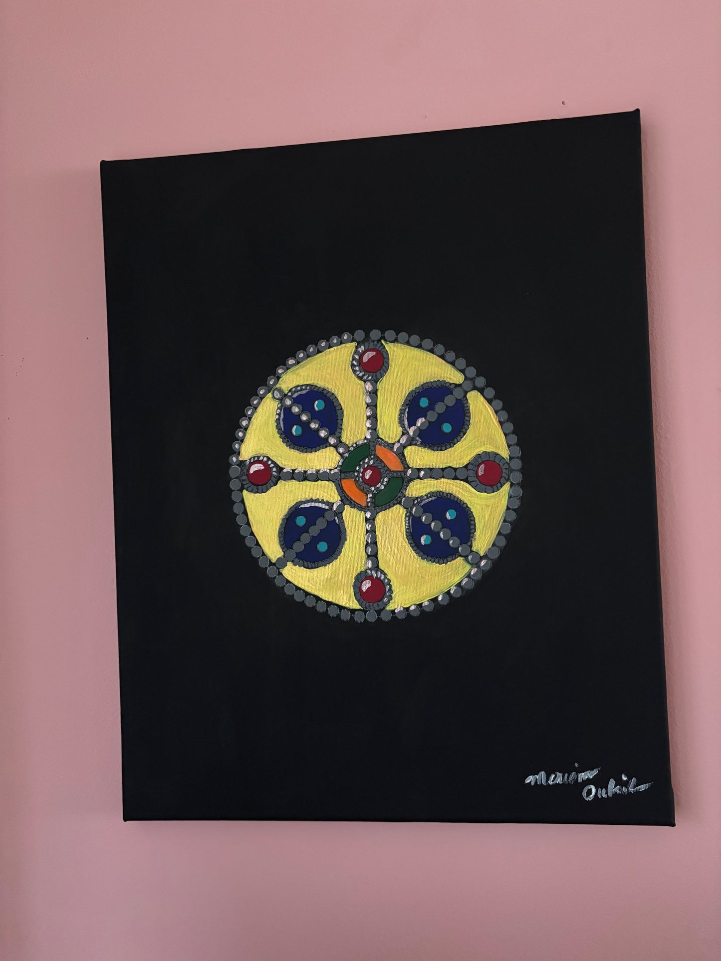 Broche a Acryl painting a Silver broche with emaille a handpainting